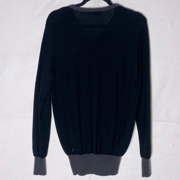 Matinique Black Blue Grey Colour Block Wool Long Sleeve V Neck Sweater M - Picture 2 of 10